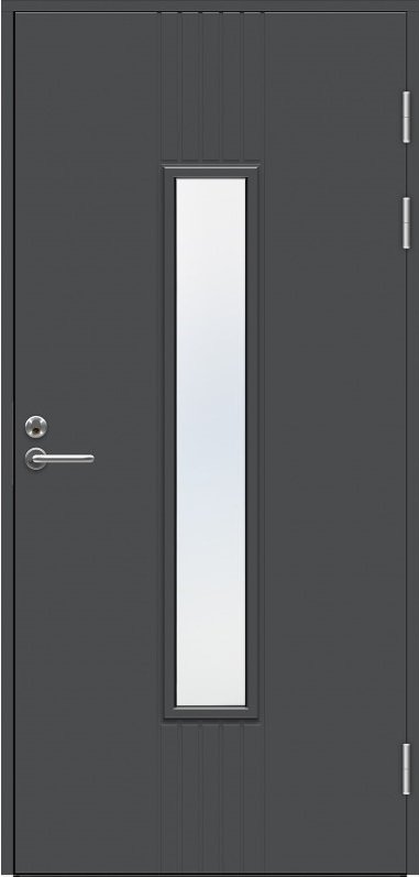 Теплая входная дверь SWEDOOR by Jeld-Wen Function F2050 W28 тёмно-серая (цвет RR23), М9*21, правая с замком ASSA 565