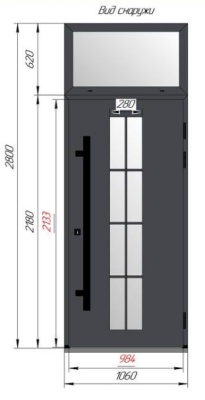 Уличная алюминиевая входная дверь с терморазрывом Werker Termo Plus 1060*2800, снаружи RAL 7024, внутри Ral 9010