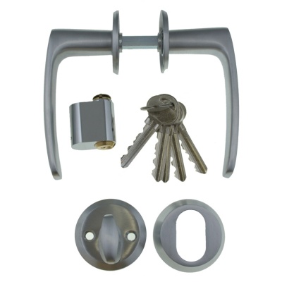 Комплект фурнитуры в матовом хроме для замка ABLOY LC102 (ручка UL27, цилиндр, скобянка)