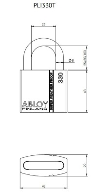 Навесной замок Abloy (Аблой) PLI330, дужка 8 мм с уплотнительными кольцами для защиты от осадков