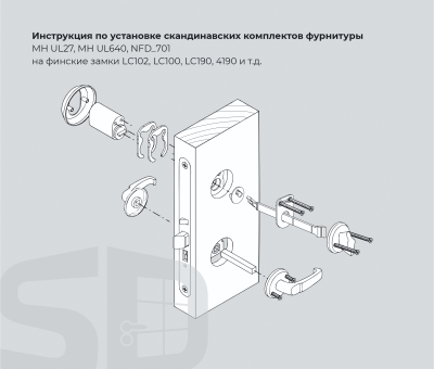 Комплект фурнитуры в хроме для замка ABLOY LC102 (ручка UL27, цилиндр, скобянка)