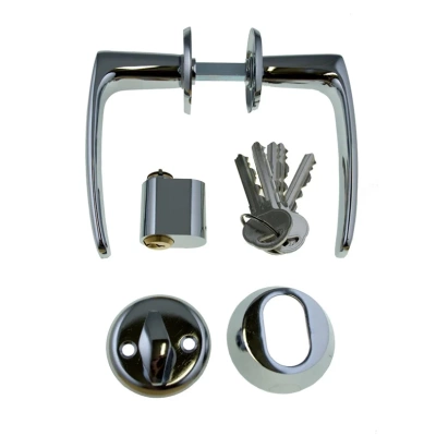 Комплект фурнитуры в хроме для замка ABLOY LC102 (ручка UL27, цилиндр, скобянка)