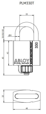 Всепогодный навесной замок Abloy (Аблой) PLM330, дужка 8 мм