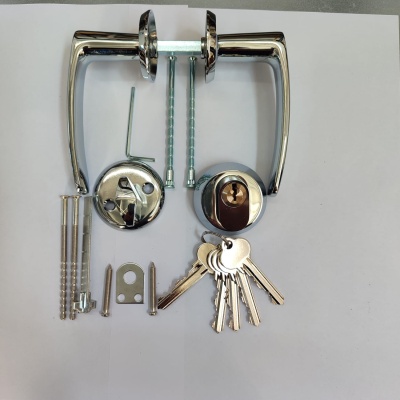 Комплект фурнитуры MULTIHELA на входную дверь в хроме (ручка UL027, цилиндр, скобянка на цилиндр)