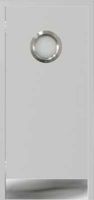 Дверь Kapelli classic маятниковая с иллюминатором серая RAL 7035
