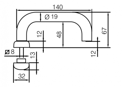 Ручка ABLOY EXIT EH070 INOXI 3-19/0630 внутренняя с защищенным щитком снаружи