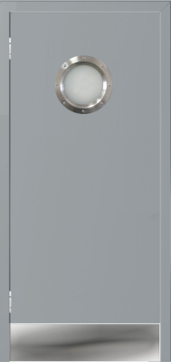 Дверь Kapelli classic маятниковая с иллюминатором серая RAL 7040