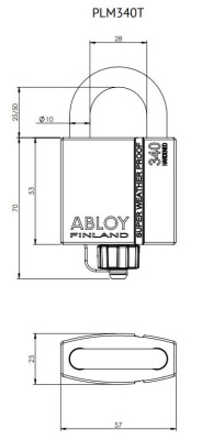 Всепогодный навесной замок Abloy (Аблой) PLM340, дужка 10 мм