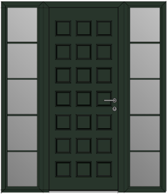 Уличная алюминиевая дверь с терморазрывом TX-13, с двумя боковыми фрамугами, RAL6009, М20*23, правая