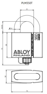 Всепогодный навесной замок Abloy (Аблой) PLM350, дужка 14 мм