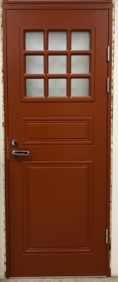 Теплая входная дверь SWEDOOR by Jeld-Wen Classic C1850 W72, красная, М9*23, правая