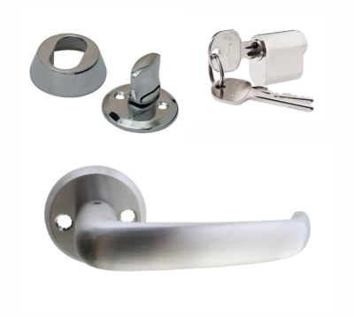 Комплект фурнитуры MULTIHELA на входную дверь в матовом хроме (ручка UL640, цилиндр, скобянка на цилиндр)