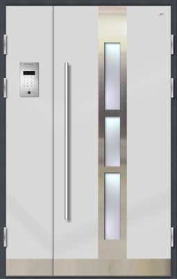 Дверь металлическая для подъезда Nord Женева со стеклопакетом под 3 стекла, RAL1015, Светлая слоновая кость